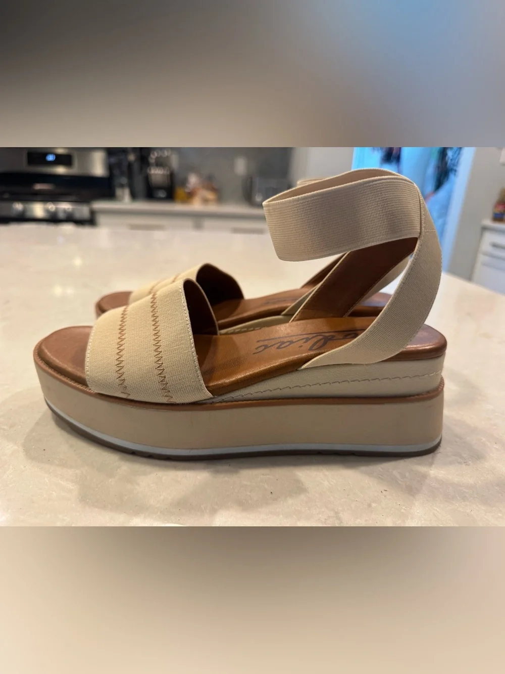 Platform Sandal in Beige Cream - Women's Elastic Strap